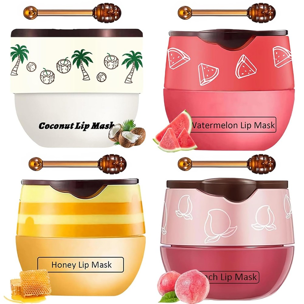 4PC Bee Lip Balm Set - Honey Coconut Watermelon Peach Hydration