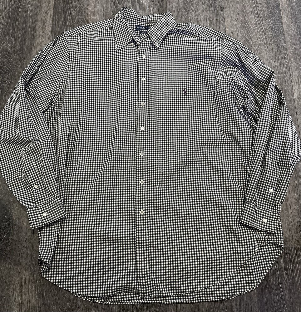 Polo Ralph Lauren Shirt Black White Checkered Button Down Long Sleeve Mens 2XLT
