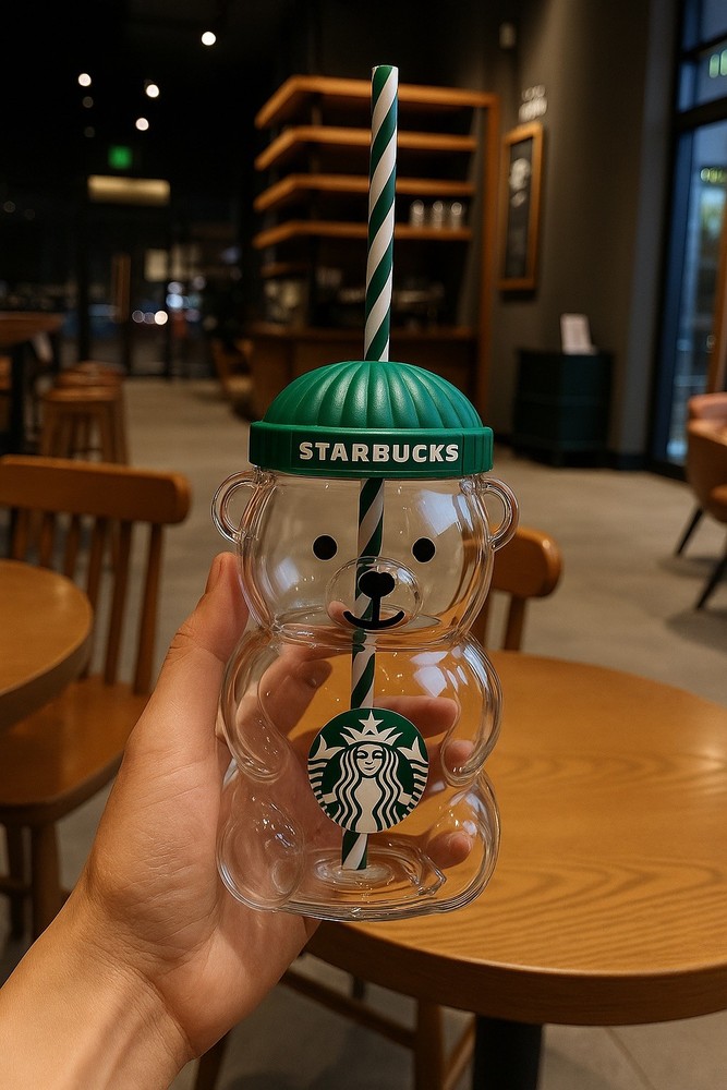Cute Bear Glass Cup 20oz – Christmas Edition Tumbler with Green  Straw