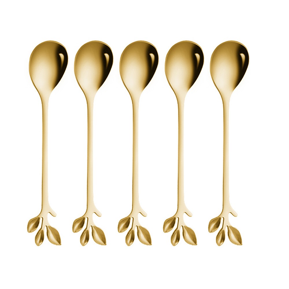 5pcs Stainless Steel Spoon Branches Leaf Spoon Kitchen Tableware Cooking Gift c