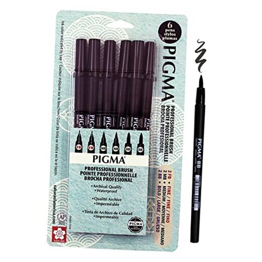 Pigma Professional Brush Pens - Brush Tip Pens - Black Ink - Fine, Medium,