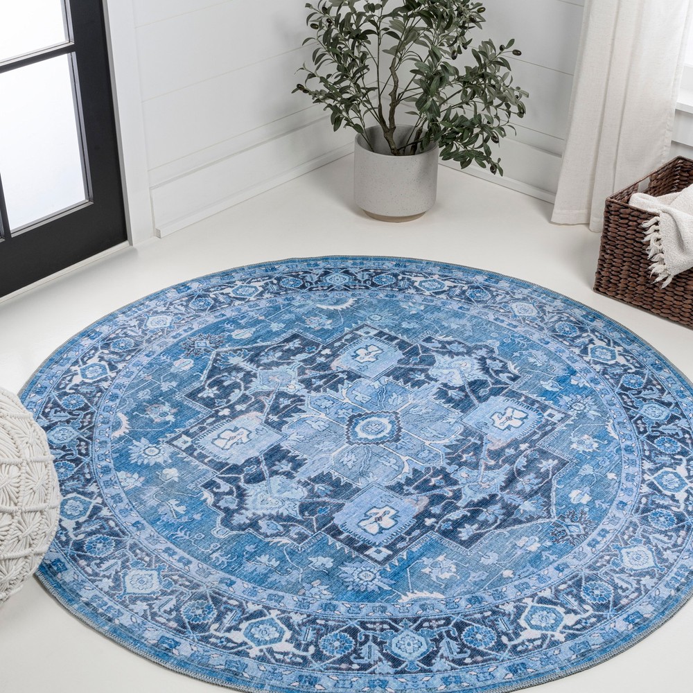 Jonathan Y Washable 6x6 Blue Indoor Border Light WSH109-6R