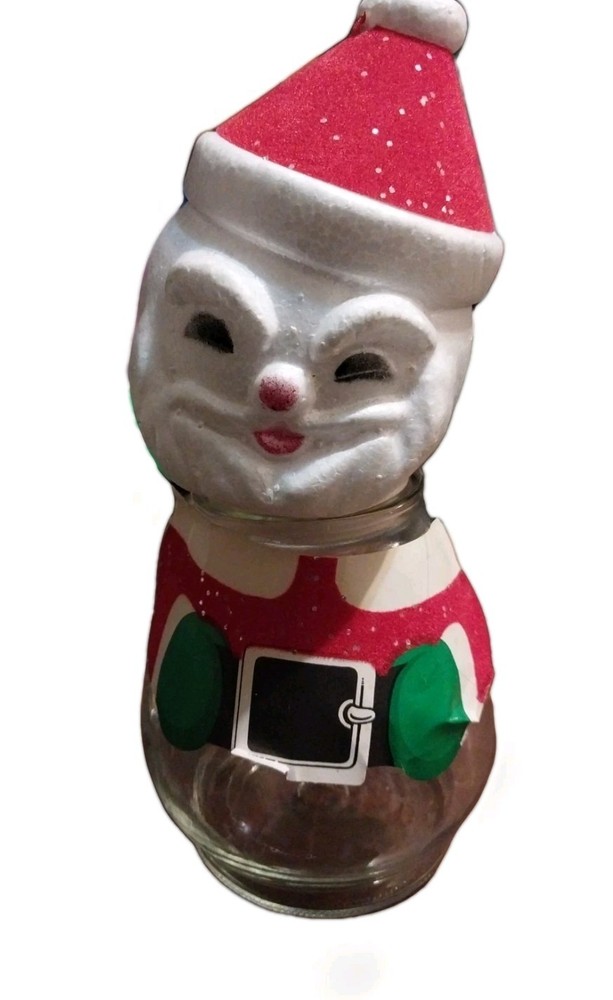 Vintage RARE Glass Candy Dish Glass Body Styrofoam Santa Head