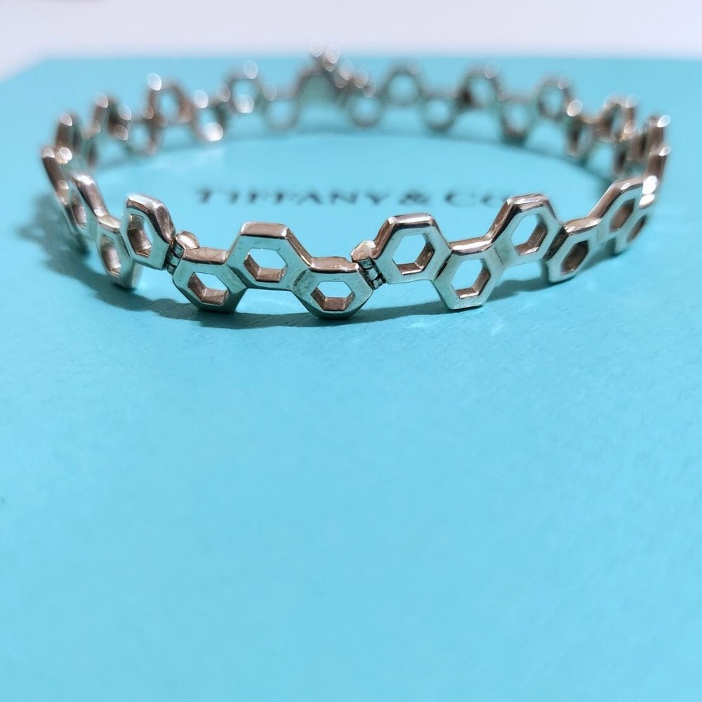 FLASH SALE 🩵 RARE Vintage Tiffany & Co. 14k WG Silver Hexagon Link Bracelet-image
