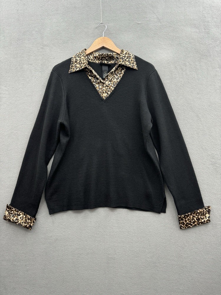 Lane Bryant Top Women’s 18/22 Black Leopard Print Stretch Knit Sweater Blouse