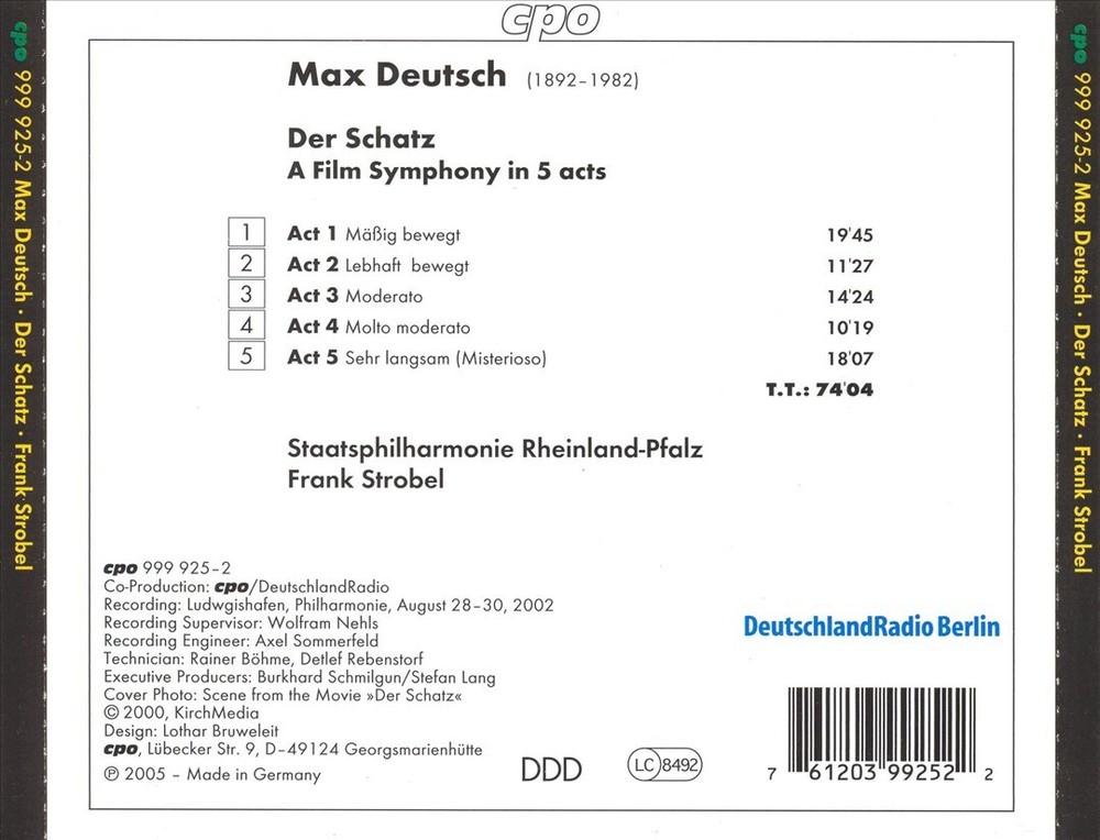 MAX DEUTSCH / FRANK STROBEL / RHEINLAND-PFALZ STAATSPHILHARMONIE MAX DEUTSCH: DE