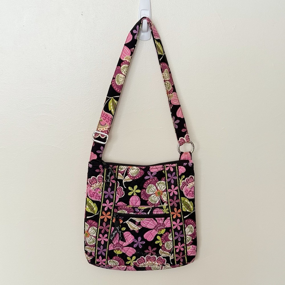 Vera Bradley Hipster Pirouette Pink Black Purple Floral Crossbody Handbag