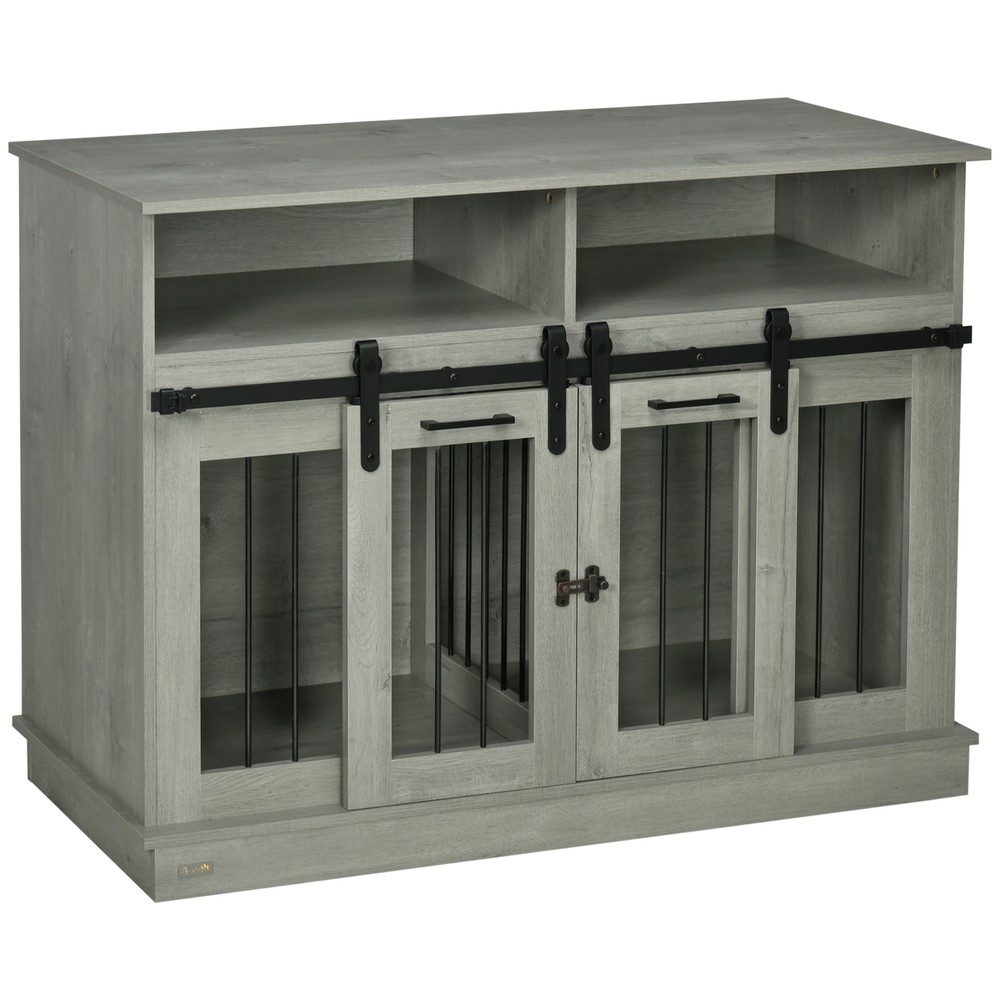 Large Dog Crate Furniture with Sliding Double Doors for Indoor Kennel