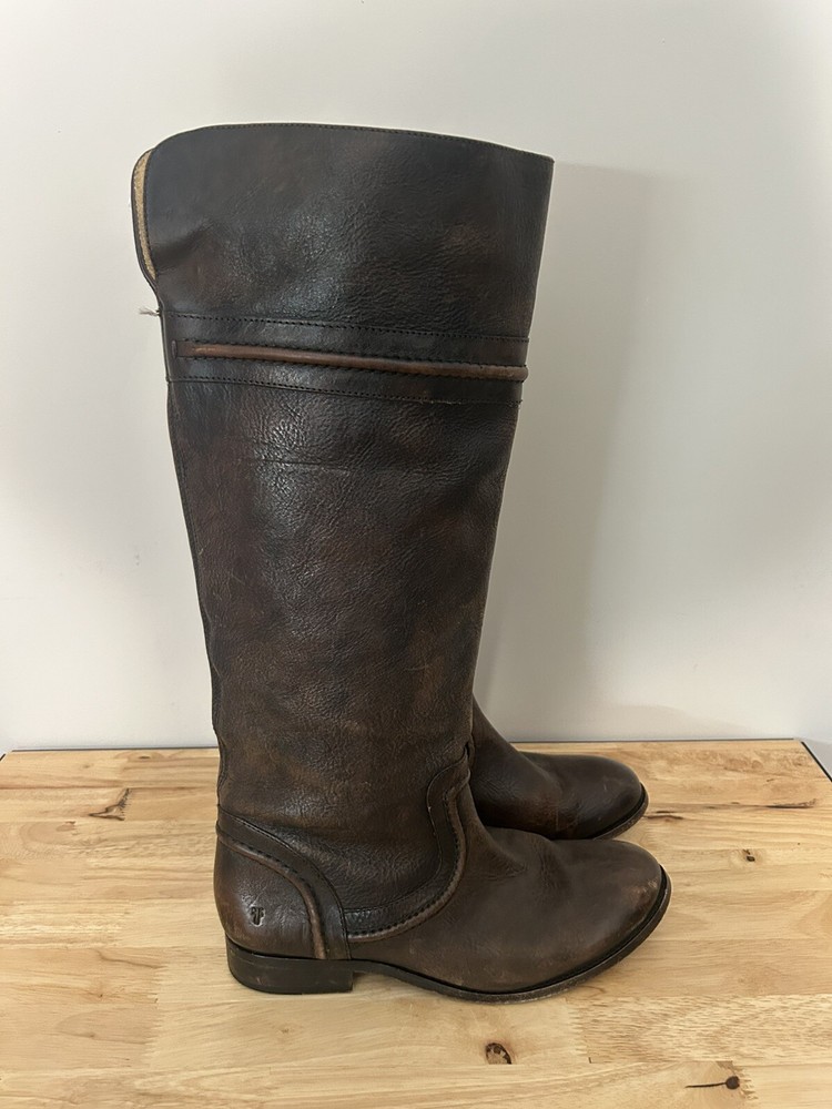 Frye Melissa Tall Riding Style Leather Boots Distressed Brown Women's 8B