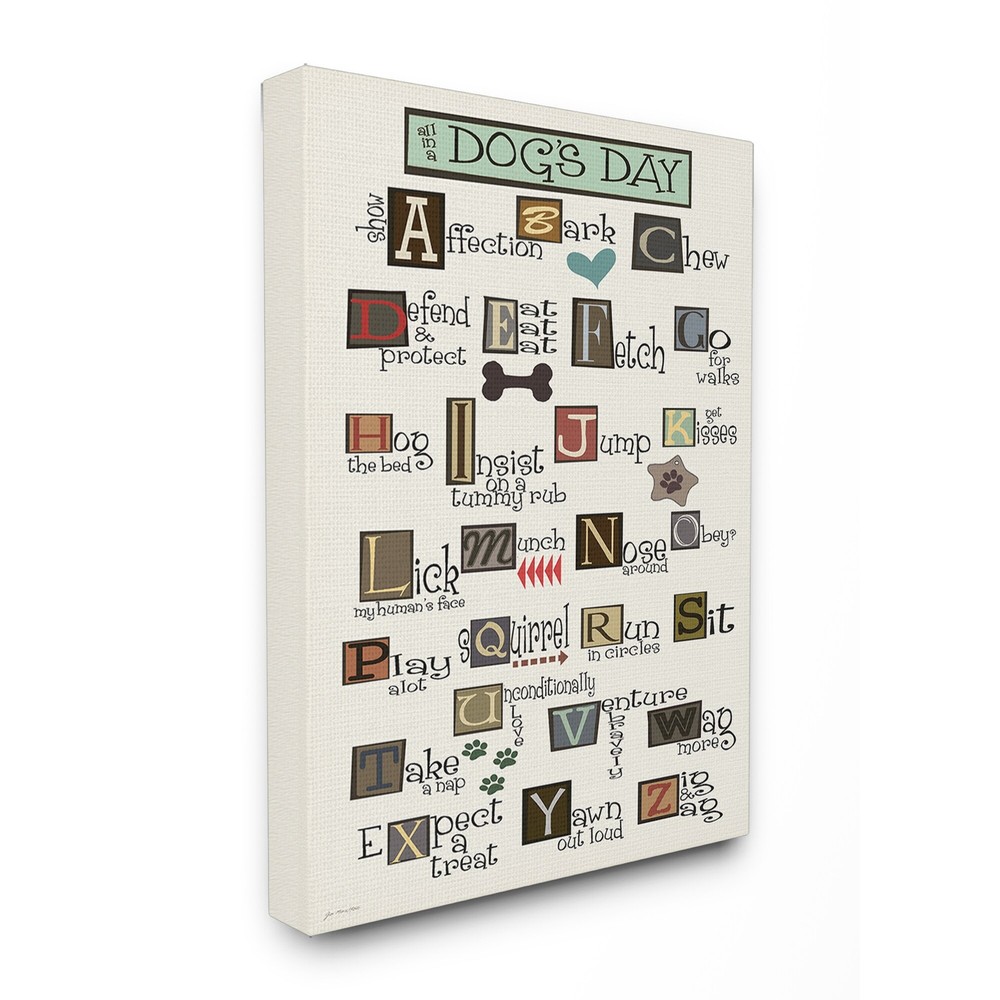 Stupell 'All in a Dog's Day ABC' Stretched Canvas Print Wall  Oversized