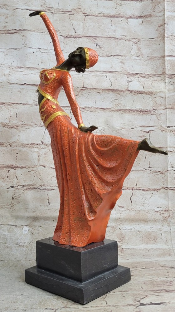 Signed Art Deco Chiparus Belly Dancer Bronze Marble Sculpture Statue Artwork NR