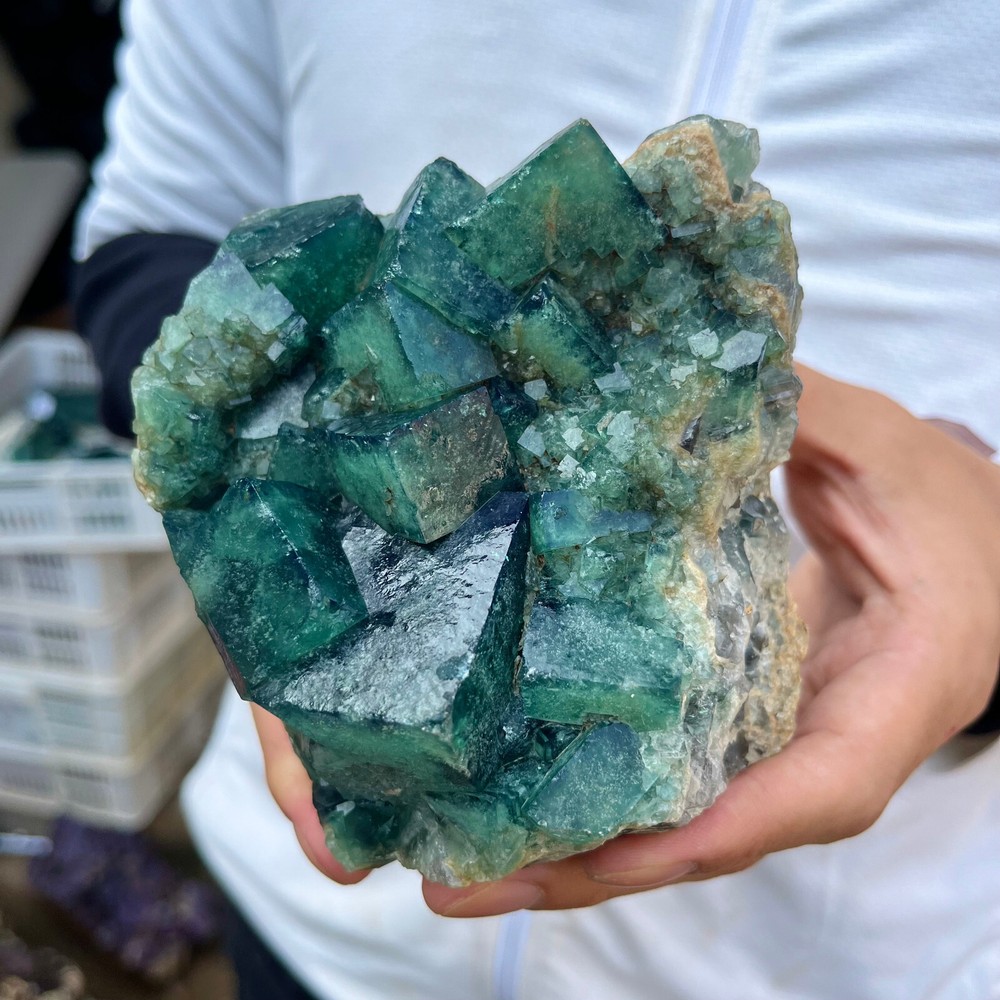 3.8LB NATURAL Green Cube FLUORITE Quartz Crystal Cluster Mineral Specimen