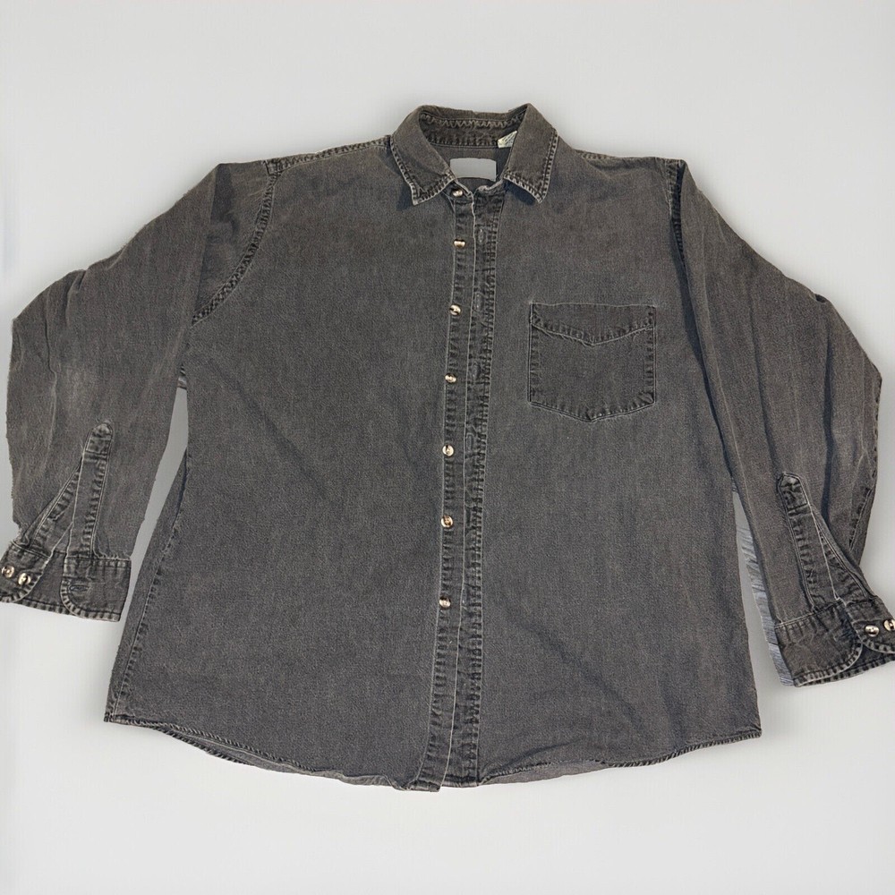 St Johns Bay Men’s Denim Shirt Black Gray Button Down 90s Grunge - Large