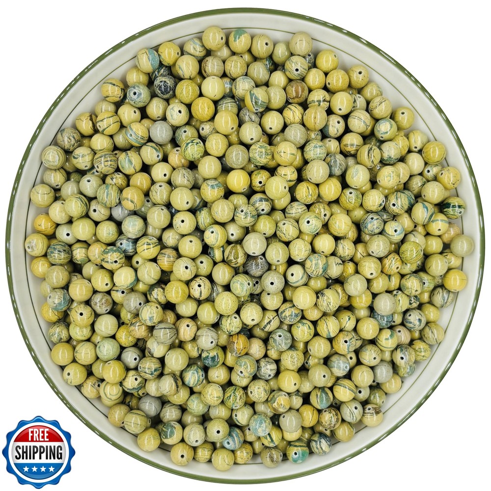 8mm Natural Green Serpentine Beads 50PCS Dragon Vein Gemstone Undyed