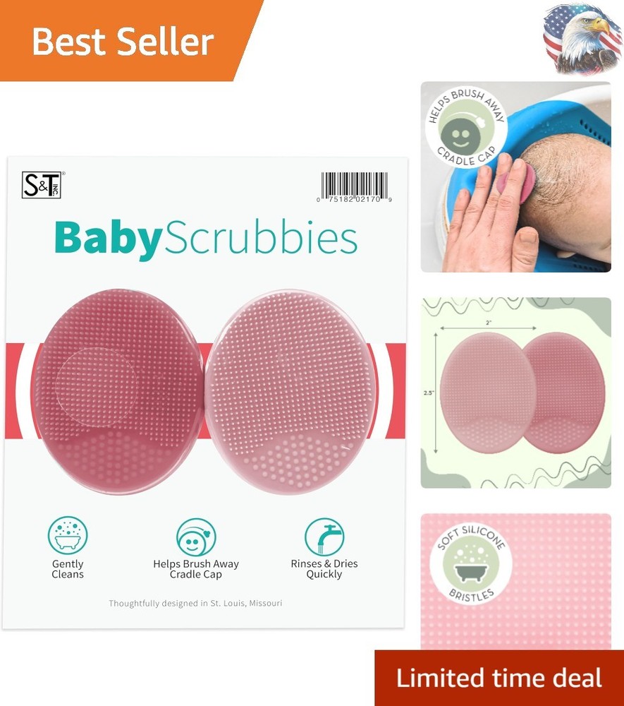 Soft silicone baby bath brushes for gentle cradle cap care in pink 2-pack