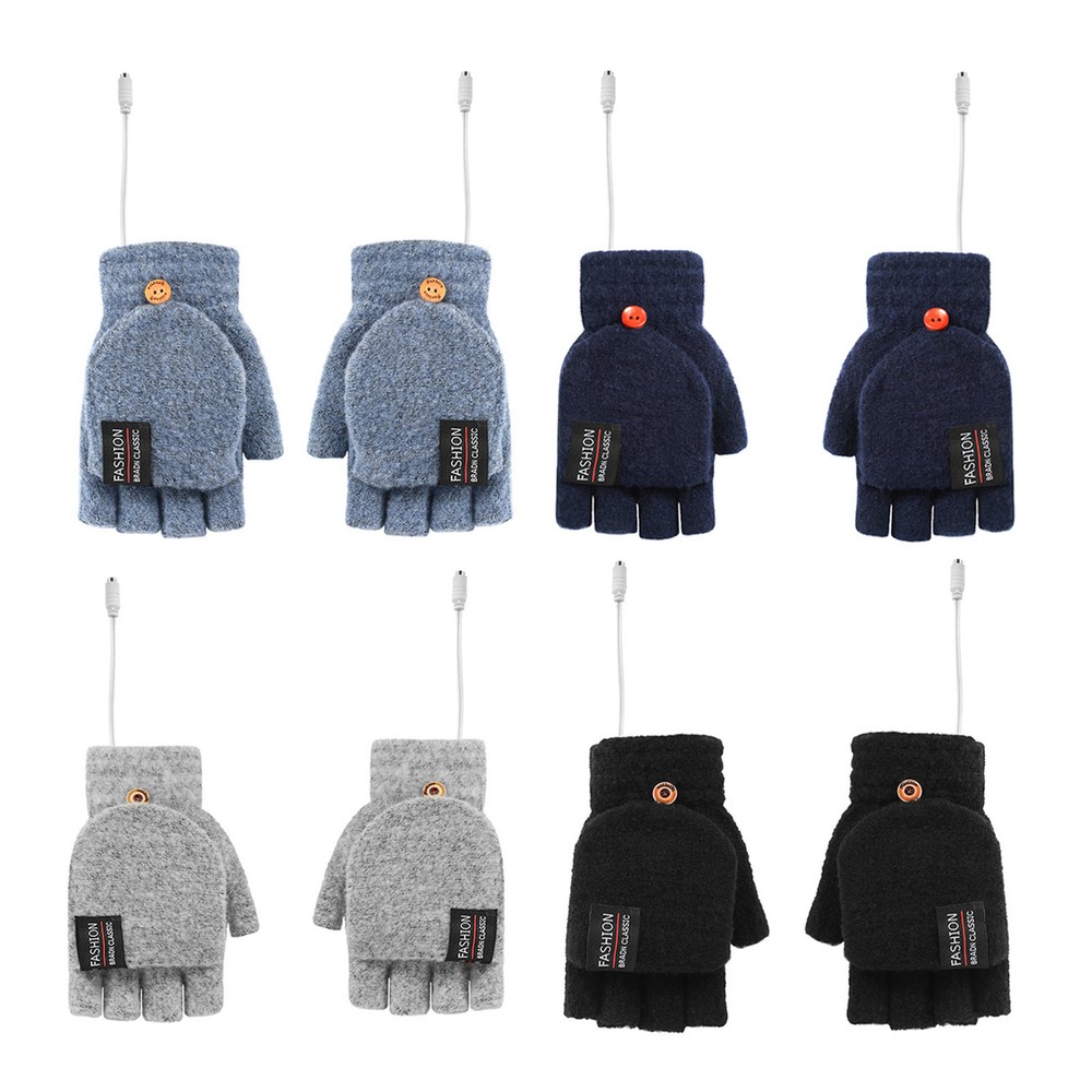 1 Pair USB Electric Glove Mitten Heated Glove Half Finger-Warmer Winter