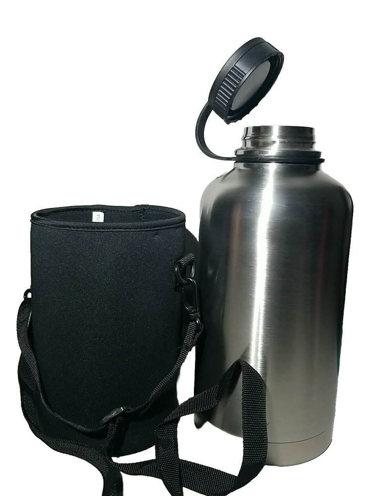 Stainless steel 64oz water bottle with insulated sleeve w/straps