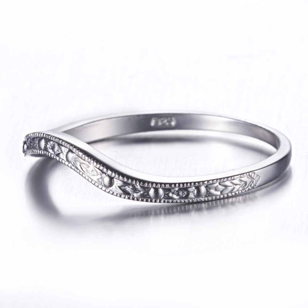 Sterling Silver Vintage Pave Diamond Eternity Band for Engagement Wedding Anniversary