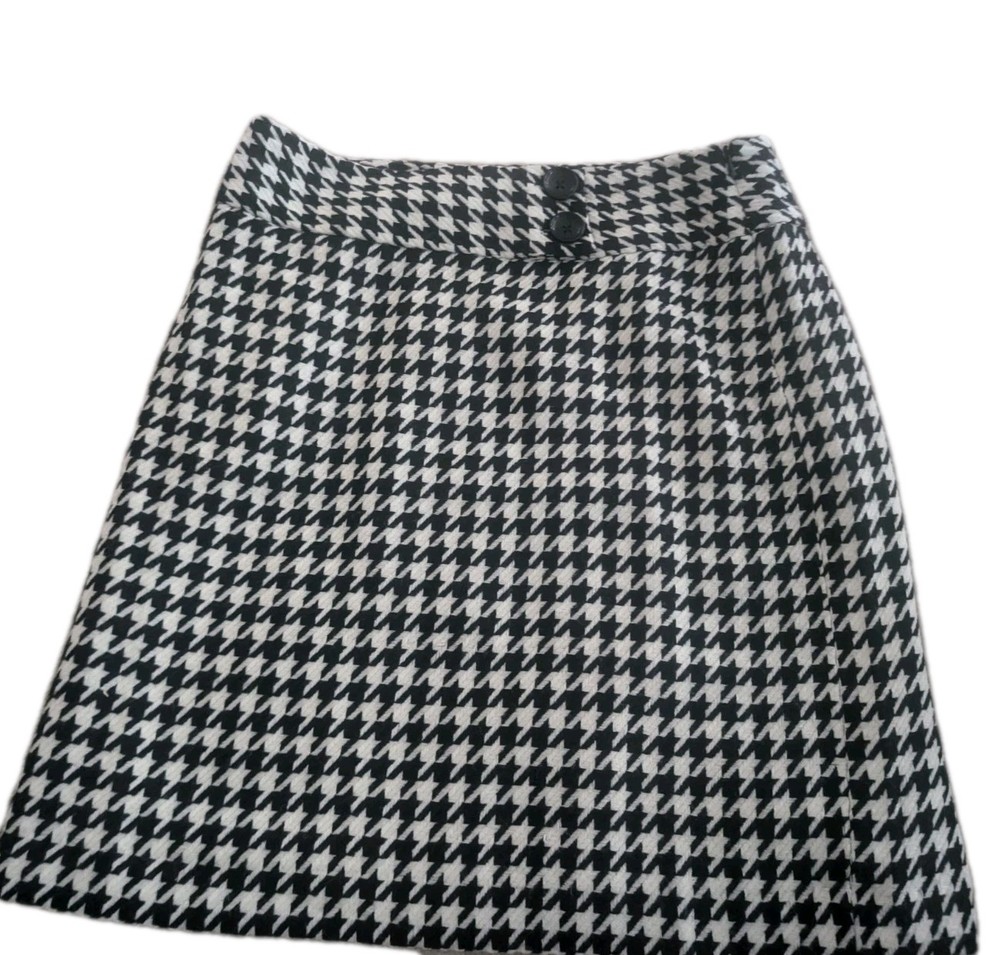 Ann Taylor Houndstooth Pencil Skirt Black White Office Y2K Business Lined Sz 8