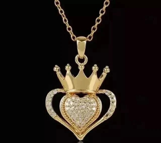 Round Cut Simulated Diamond Heart Charm Pendant Chain In 14k Yellow Gold Plated