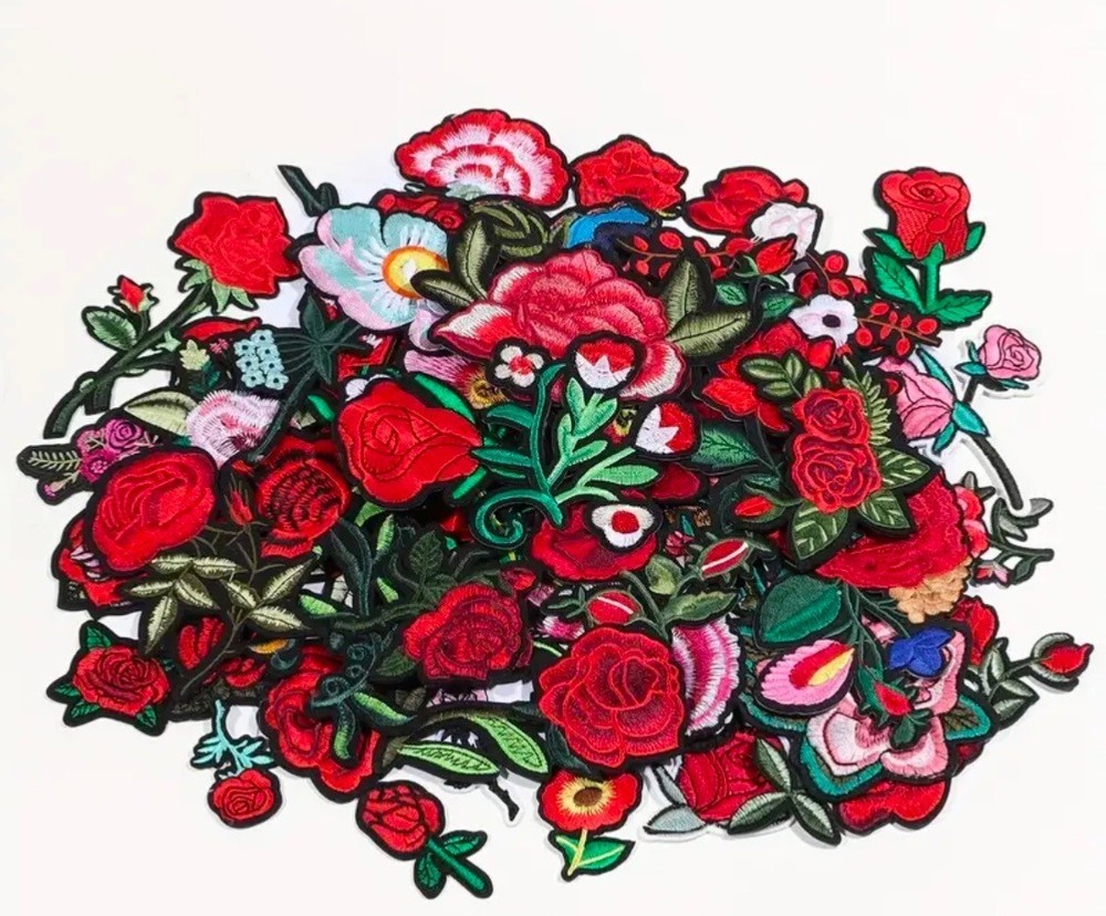 60pcs Rose Patches Iron Sew On Appliques For DIY Shoes Hats Jackets Crafts