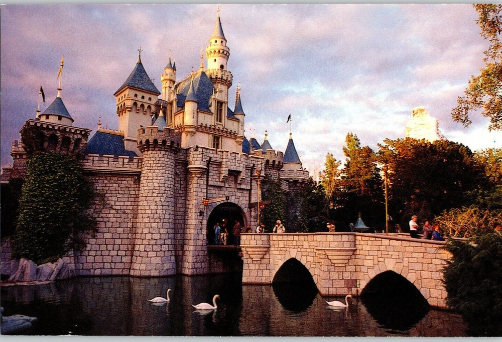 Vintage Disneyland Postcard Featuring Sleeping Beauty Castle Swans in Moat