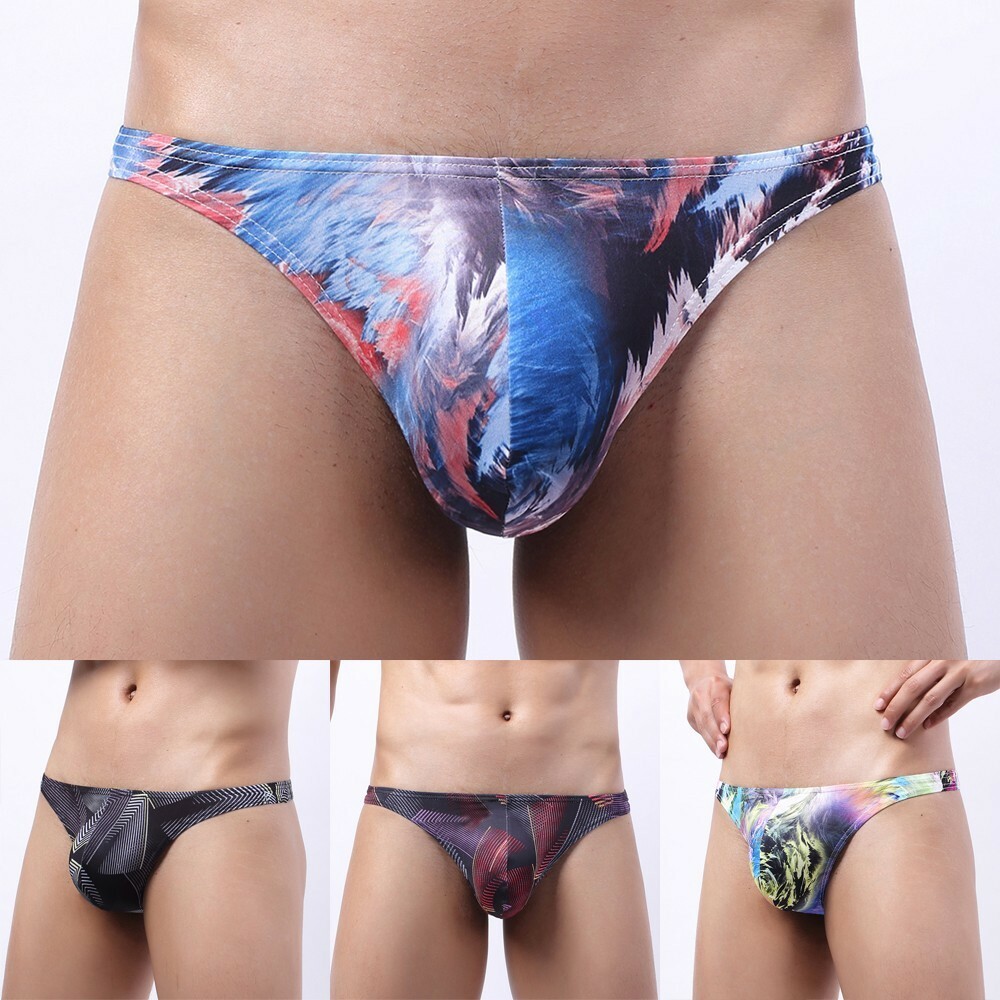 Men Soft Printed Underwear T-Back G-String Briefs Pouch Thong Lingerie Underpant