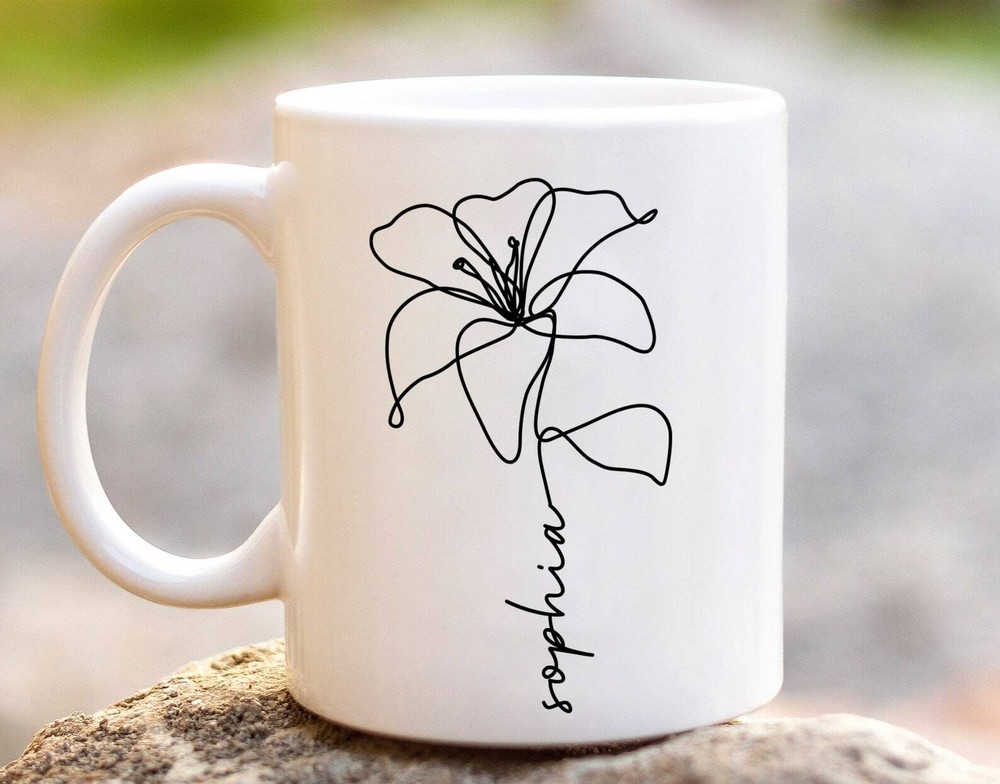 Sunflower Daisy Peony Floral Line Art Coffee Mug Gift  