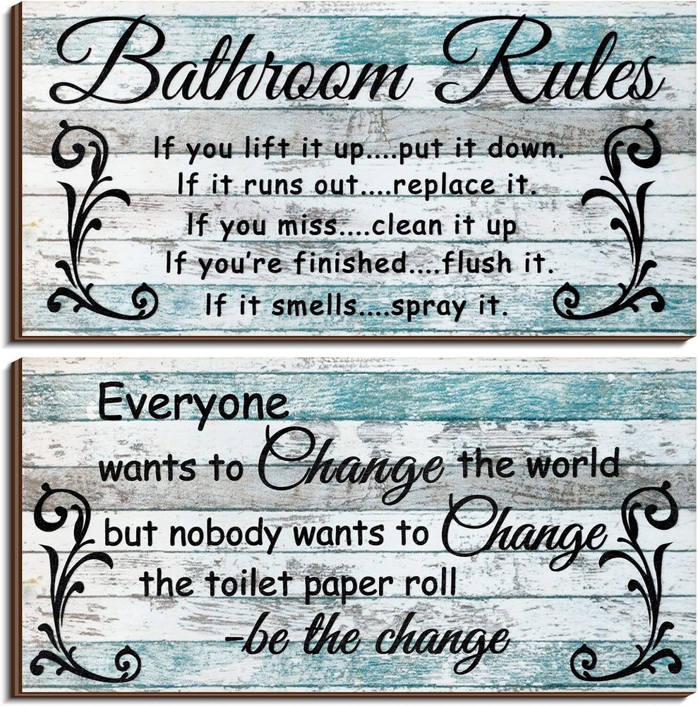 2 Pieces Funny Teal Bathroom Signs Beach Theme Wall Decor Chic Style