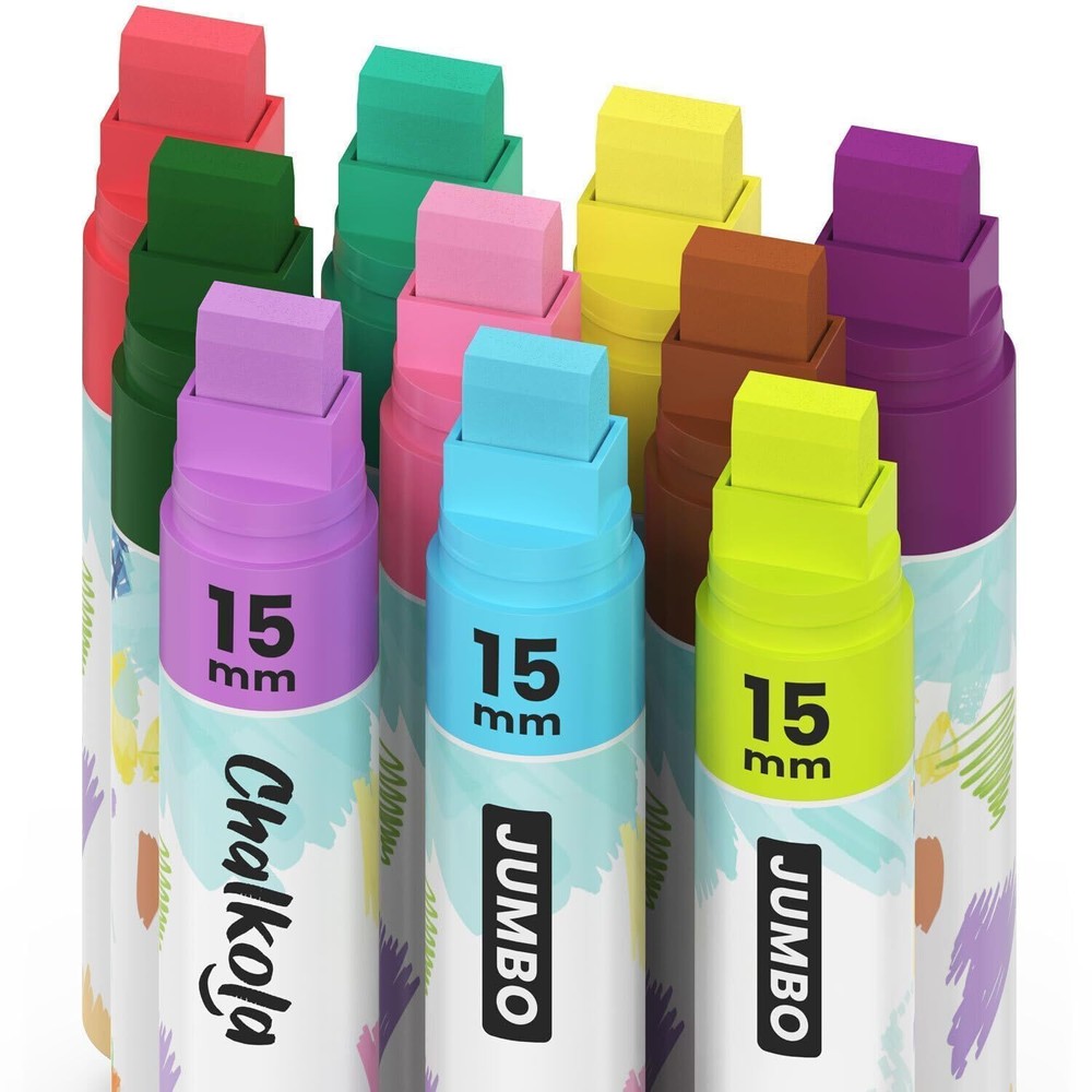 Chalkola Window Markers - 10 Vintage Colored Chalk Pens - 3 in 1 Nib, 15mm Ju...