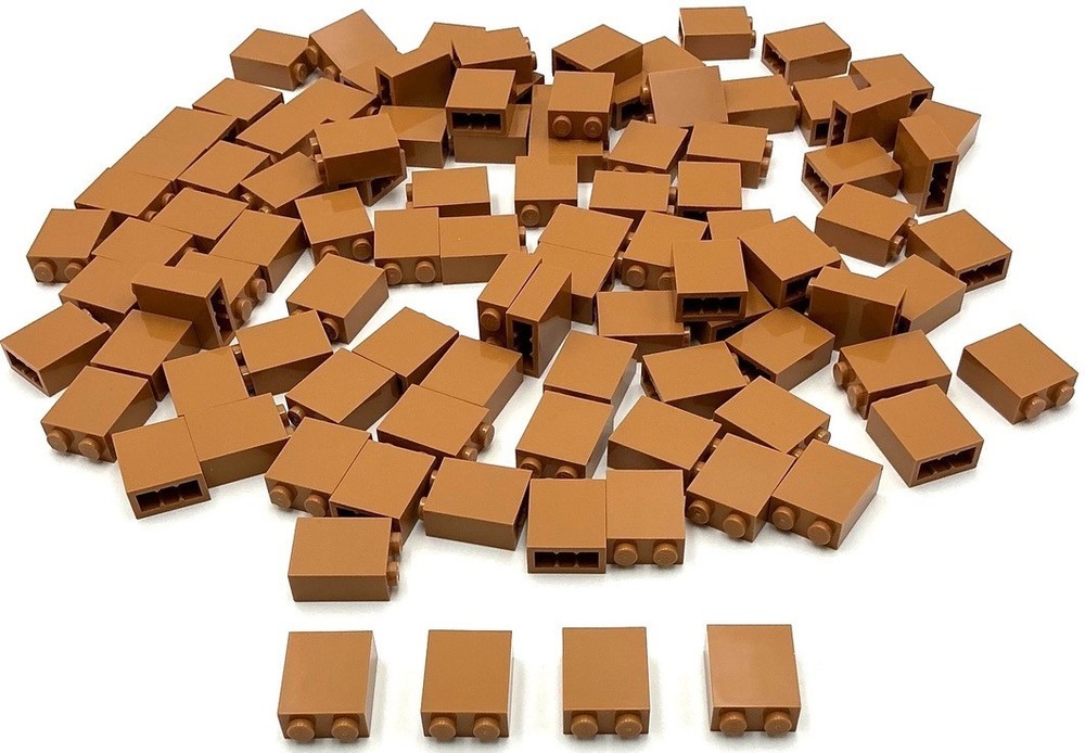 Lego 100 New Medium Nougat Bricks Building Blocks 1 x 2 x 2 Inside Stud Holders