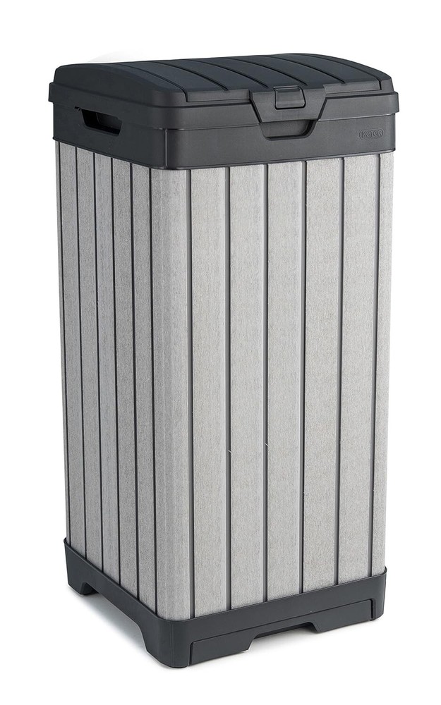 Elegant 38-Gallon Grey Outdoor Kitchen Trash Can with Double Lid & Cleaning Tray