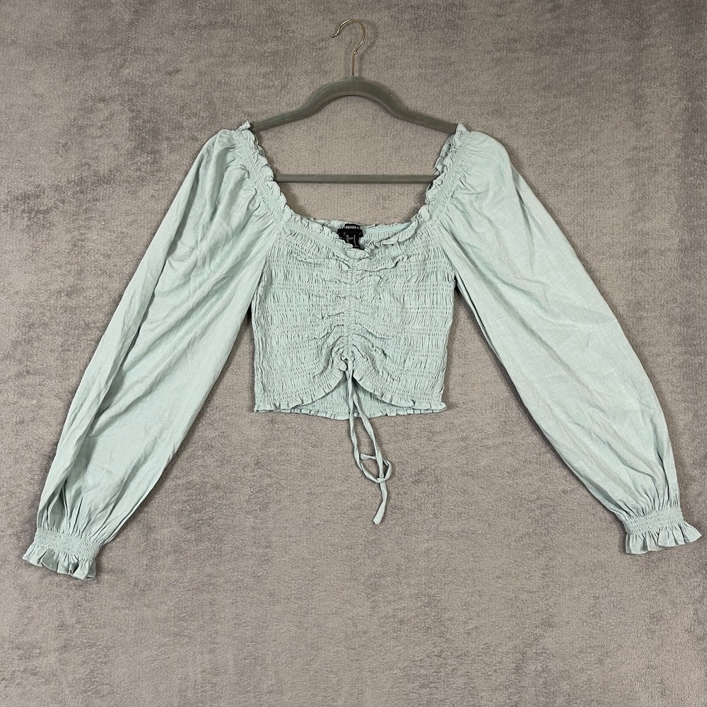 Forever 21 Peasant Top Women S Blue Long Bishop Sleeve Cropped Cottagecore Small