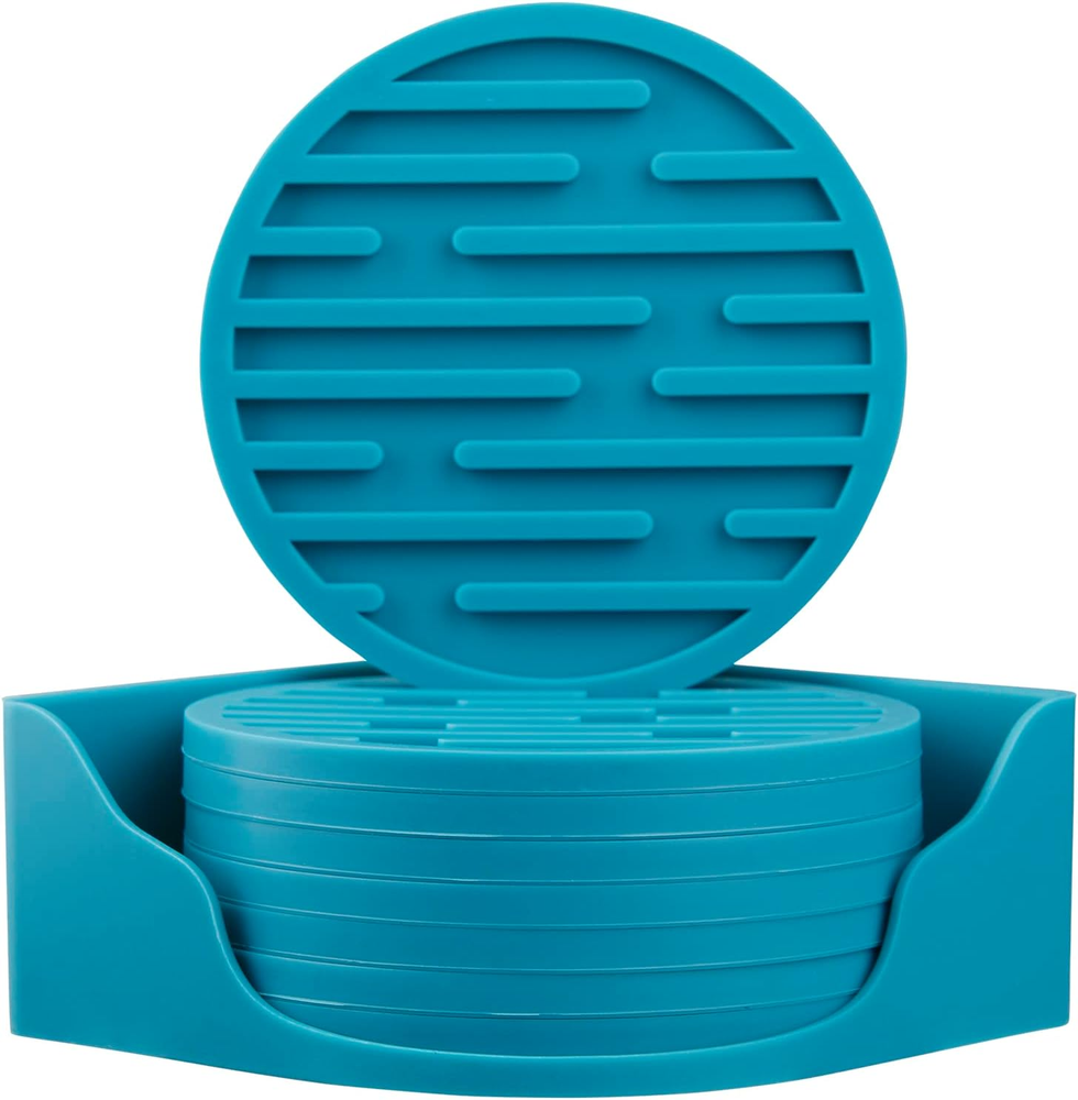 Coasters for Drinks, Coaster Set 8, Silicone Drink Coasters for Coffee Wood Tabl