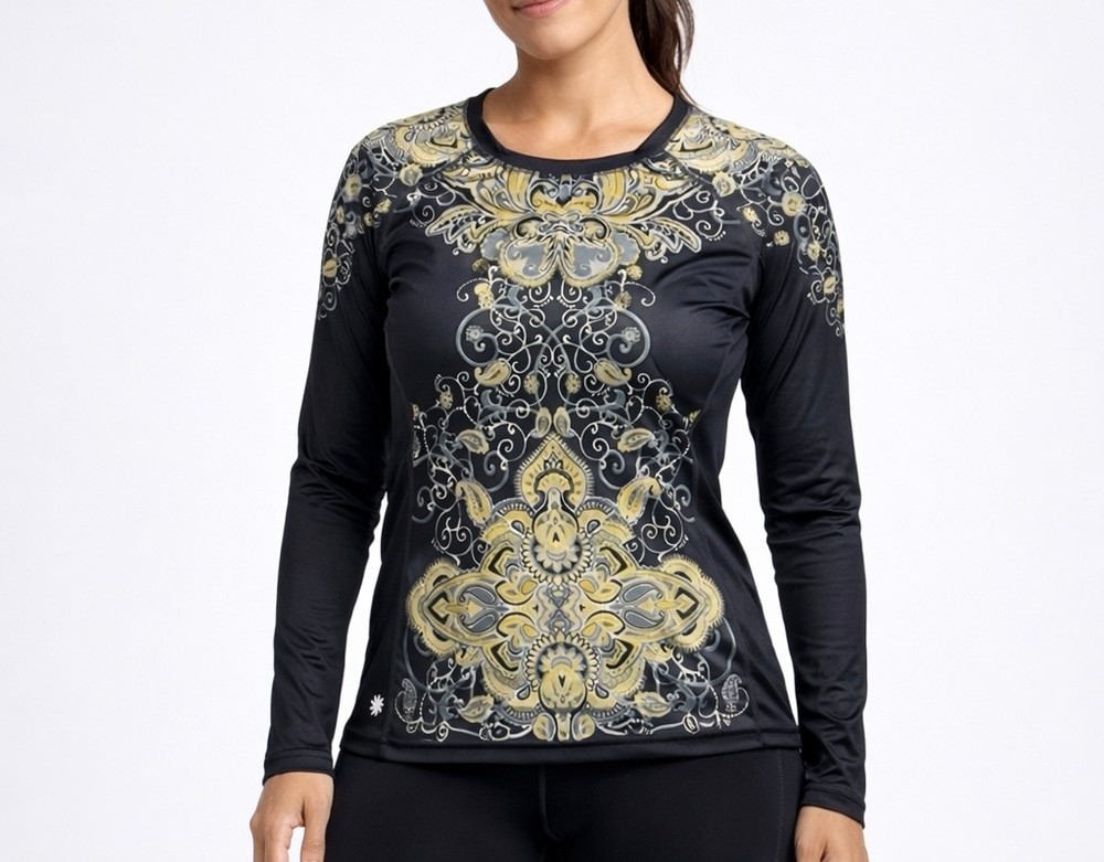 Athleta Women's Paisley Long Sleeve Active Shirt Grey Size L