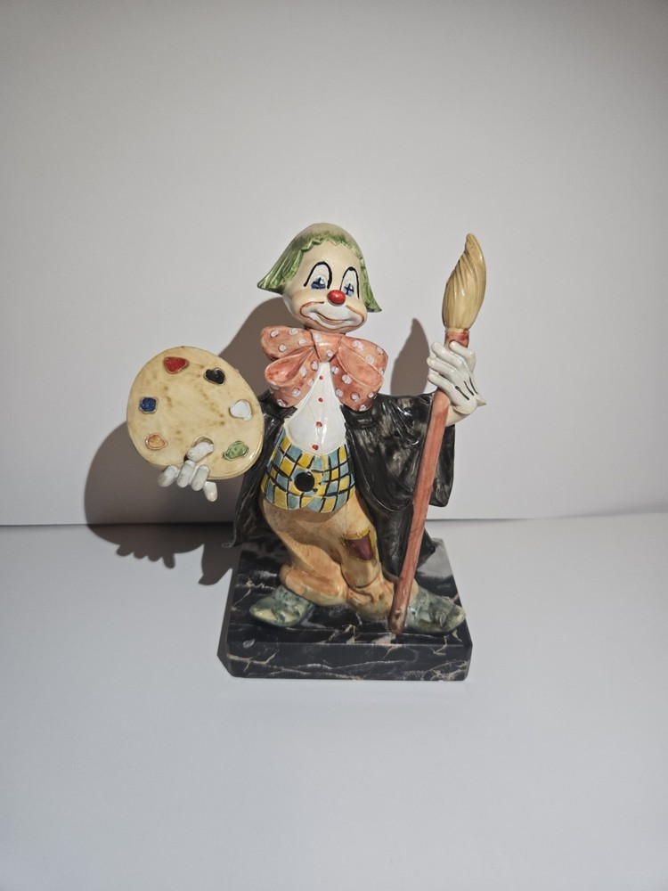 Simonelli Resin Clown Painter with Brush on Carrara Marble Base Italy Depose 953
