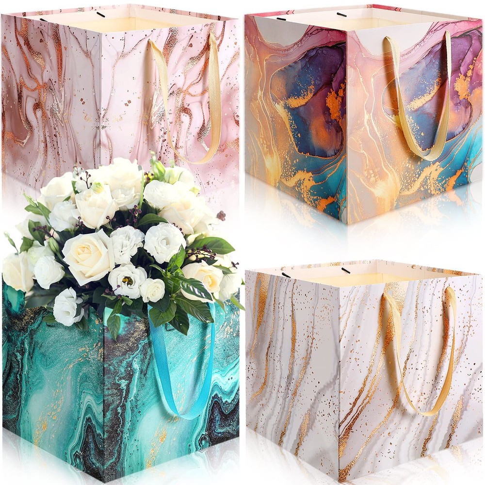 4 Pcs Extra Large Gift Bag for Christmas, 11.8 Inch Square Bag, Marble Bag Sq...