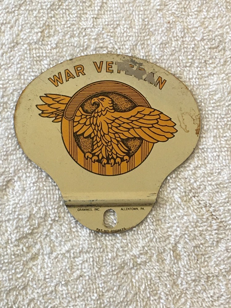 Grammes Inc War Veteran License Plate Topper Tag Eagle Allentown Pennsylvania PA