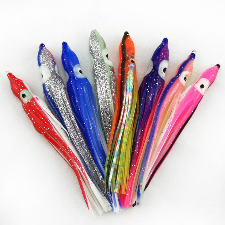 50pcs Size 4-24cm Plastic Octopus Hoochie Squid Skirt Lures for Trolling Fishing