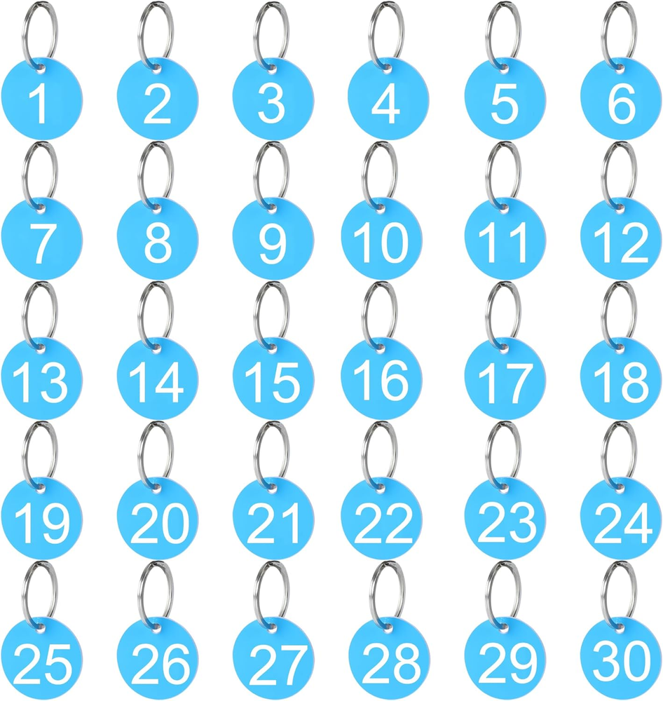 Numbers Tags 1-30,30 Pcs 35Mm round Key Tags with Numbers,Plastic Keychain Tag w