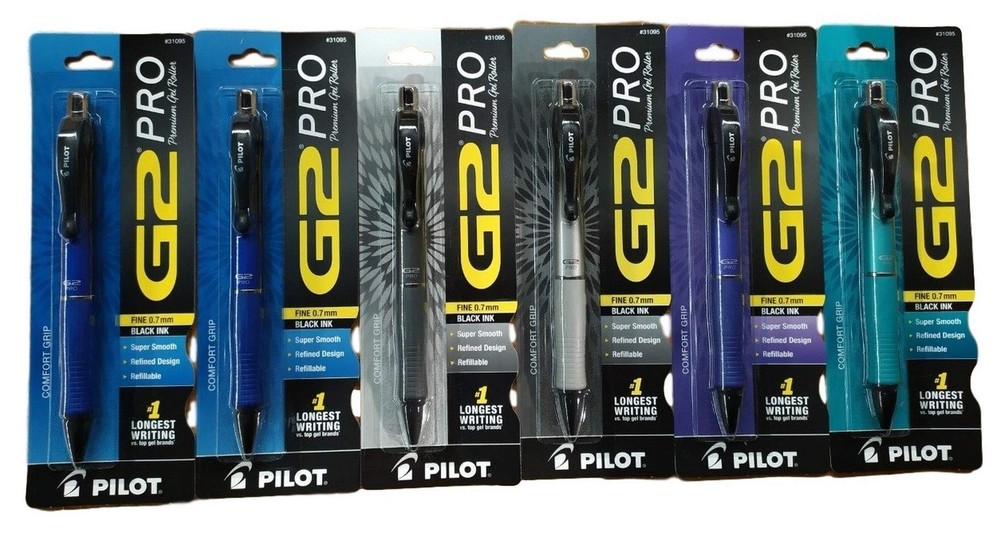 6 G2 Pro Retractable Gel-Ink Rolling Ball Pen Black Ink Fine Point 0.7mm Turq...