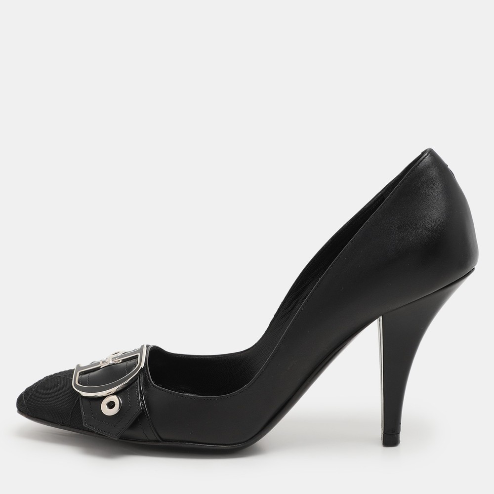 Dior Black Leather Cannage Canvas Cap Toe D Buckle Pumps Size 36