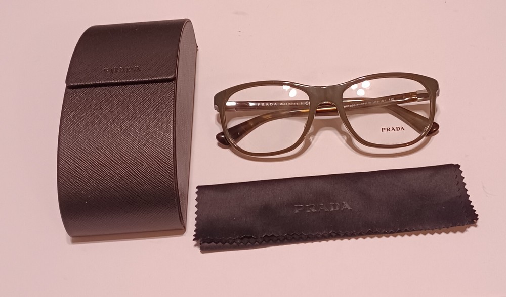 Prada VPR295S Unisex Green Olive Gold Logo Sunglasses 56mm Rx Ready Frame