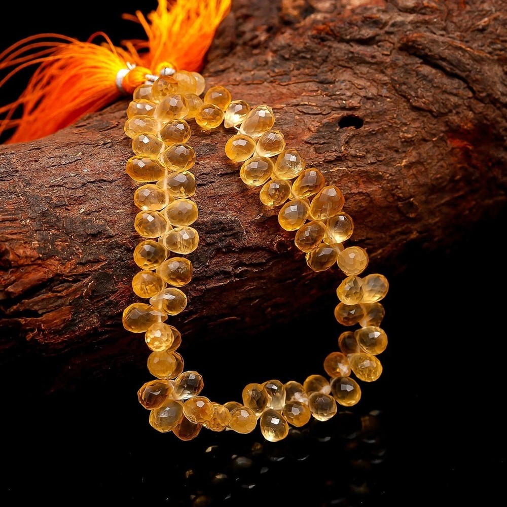 2 Strand Yellow Citrine Faceted Teardrop Gemstone Beads 10Pcs For Jewely Making