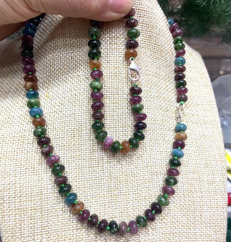 Noblest Multicolor 5*8mm Tourmaline Abacus beads Necklace Bracelet ste 925silver