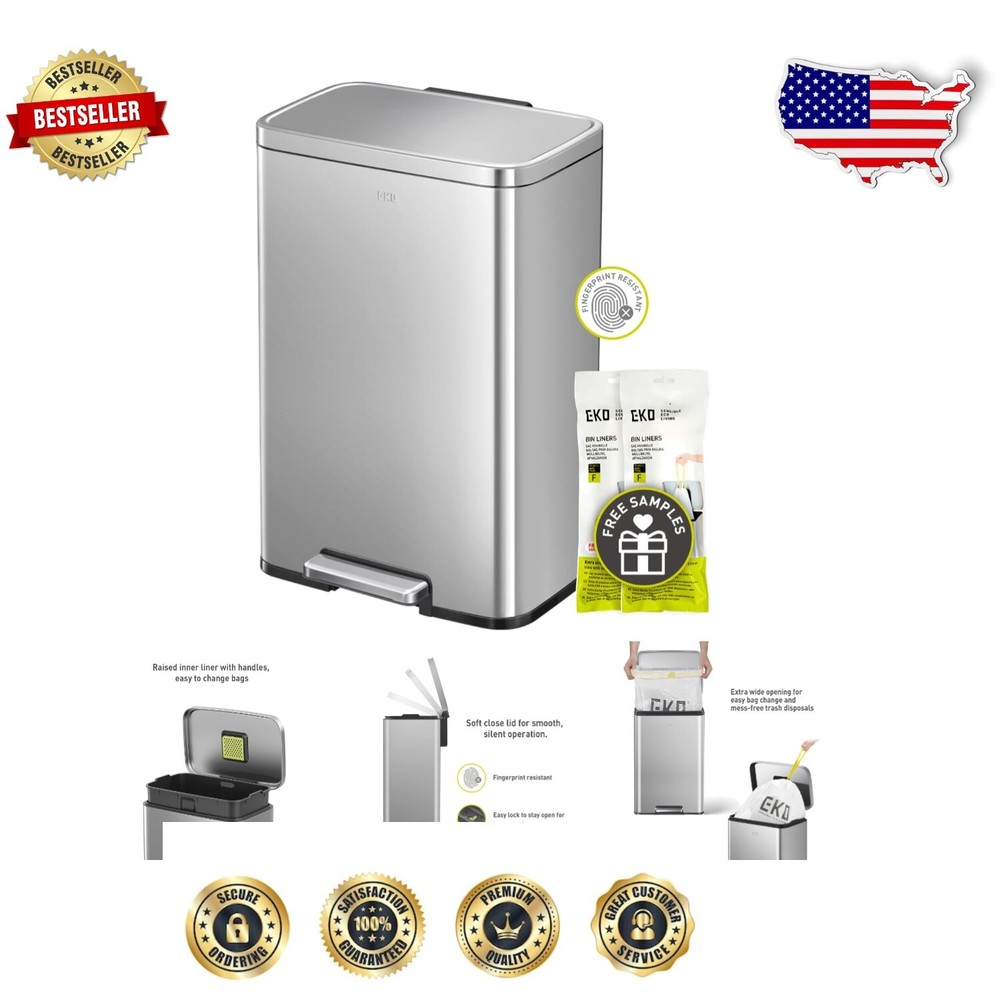 Durable 50 Liter Step Trash Can with Elevating Inner Bucket and Deodorizer