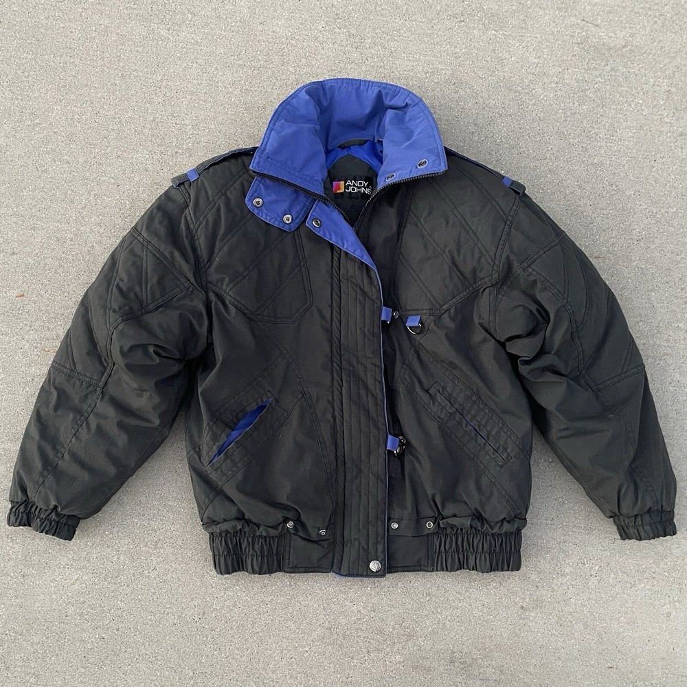 Vintage 90s Andy Johns Puffy Ski Jacket Black Blue Y2K Retro Women's Coat Size Large LG  