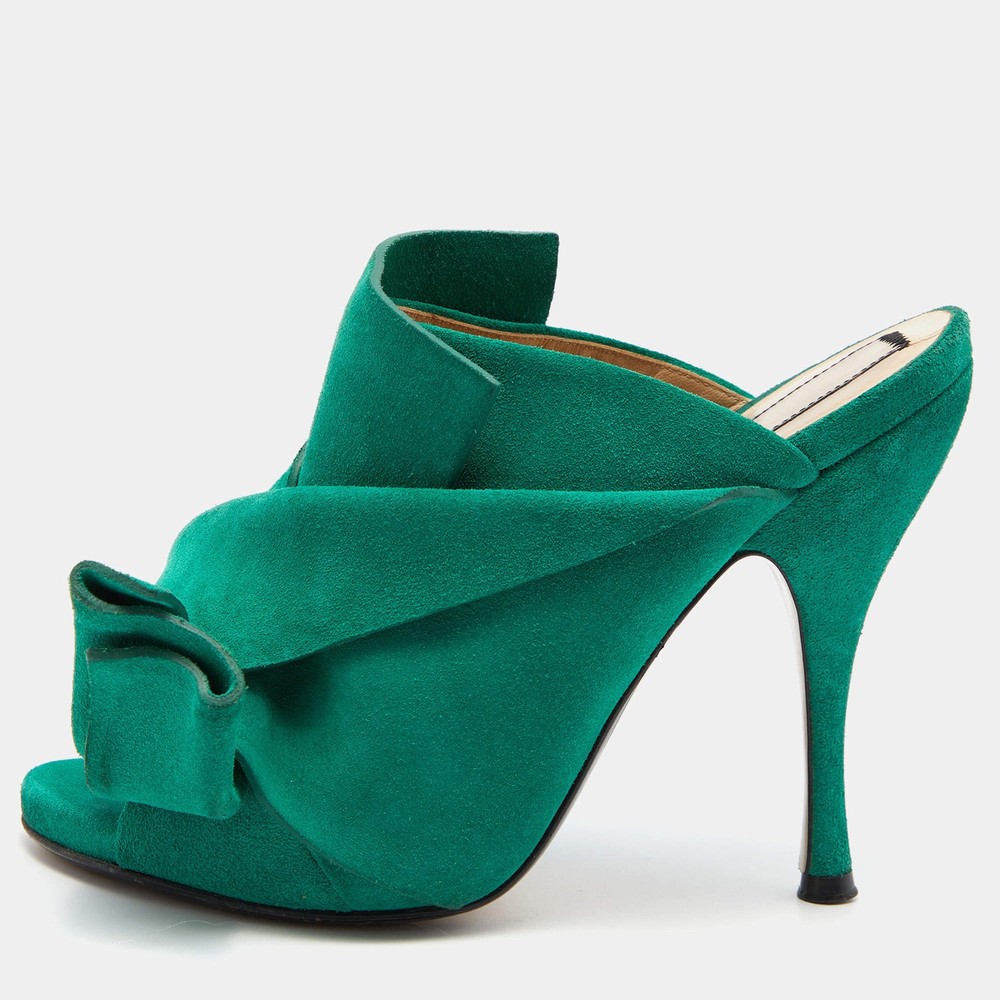 N21 Green Suede Raso Knotted Mules Size 37