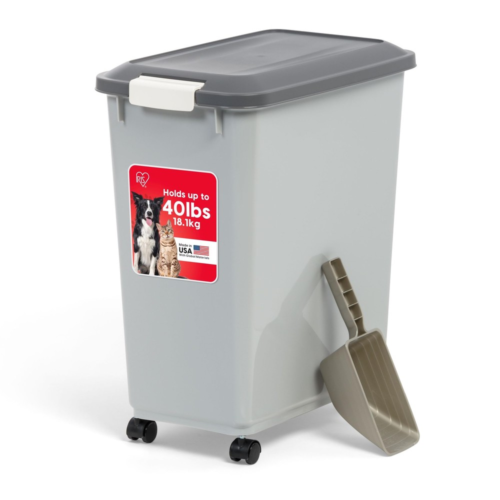 IRIS USA Dog Food Storage Container with Wheels, Airtight Lid, 2-Cup Scoop, U...