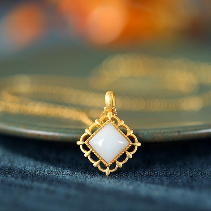 Jade Diamond Pendant Amulets 925 Silver Natural Talismans Jewelry Men Necklace